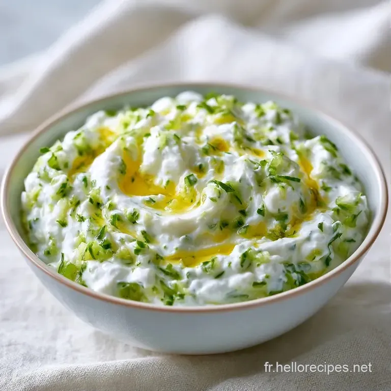 Bol en c&eacute;ramique contenant une sauce blanche &eacute;paisse, d&eacute;cor&eacute;e d'une feuille de menthe fra&icirc;che et de grains de poivre.