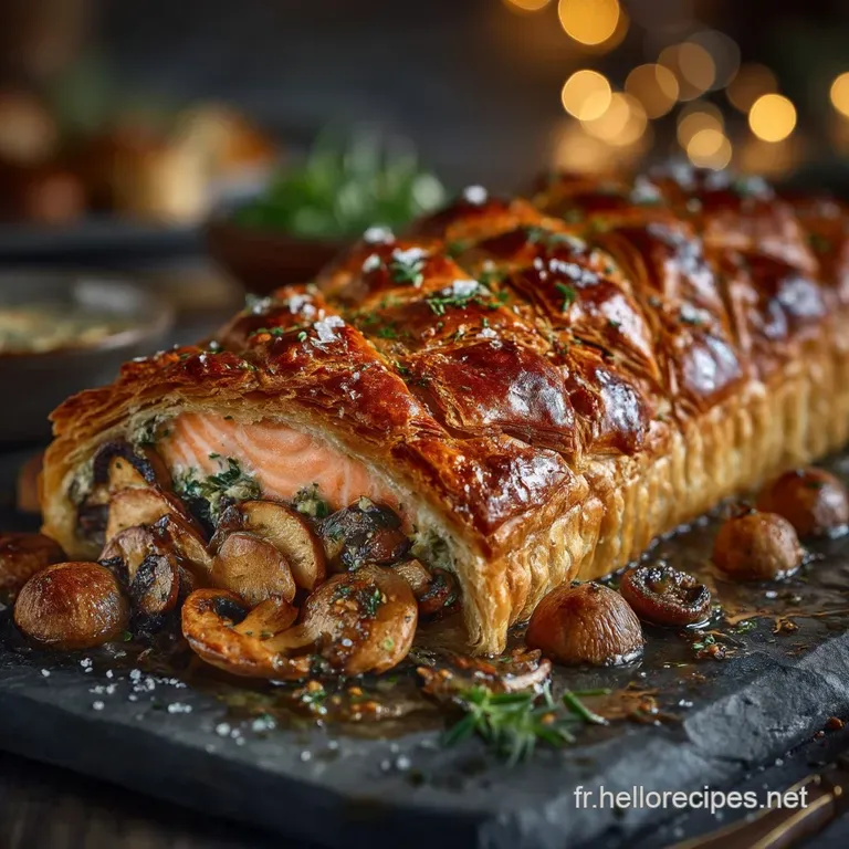 Saumon Wellington Aux Fines Herbes Et Cr&egrave;me De Champignons presentation