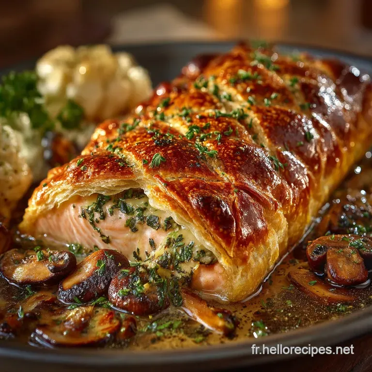Saumon Wellington aux Fines Herbes et Crème de Champignons