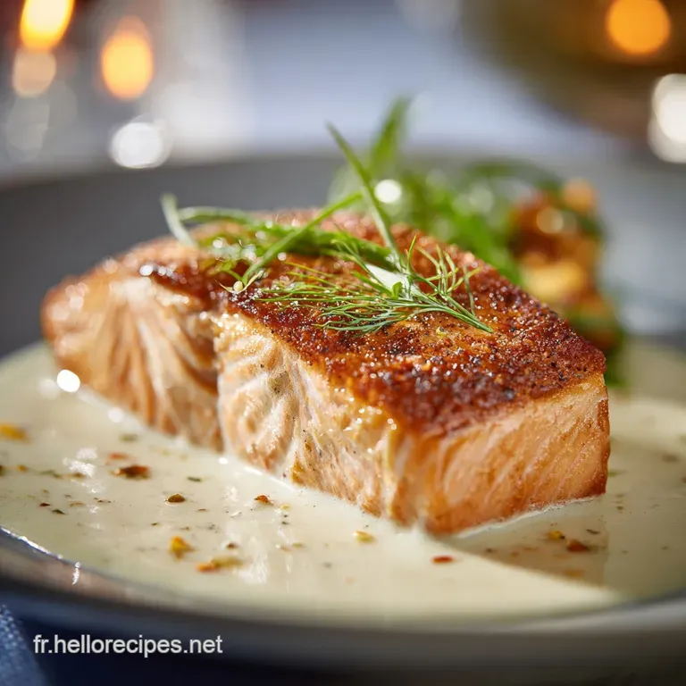 Le Saumon Po&ecirc;l&eacute; Parfait Peau Croustillante Et Sauce Cr&eacute;m&eacute;e Aneth presentation