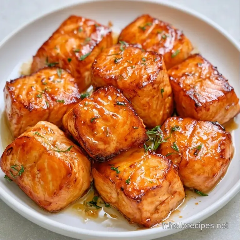 Filets de poisson caram&eacute;lis&eacute;s et brillants dispos&eacute;s avec soin sur un lit de riz, agr&eacute;ment&eacute;s d'oignons verts frais.