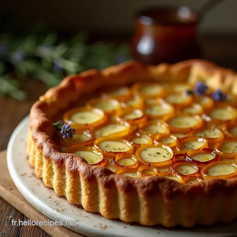 Tarte Rustique Aux Oignons Caram&eacute;lis&eacute;s Ch&egrave;vre Frais Et Miel De Lavande presentation