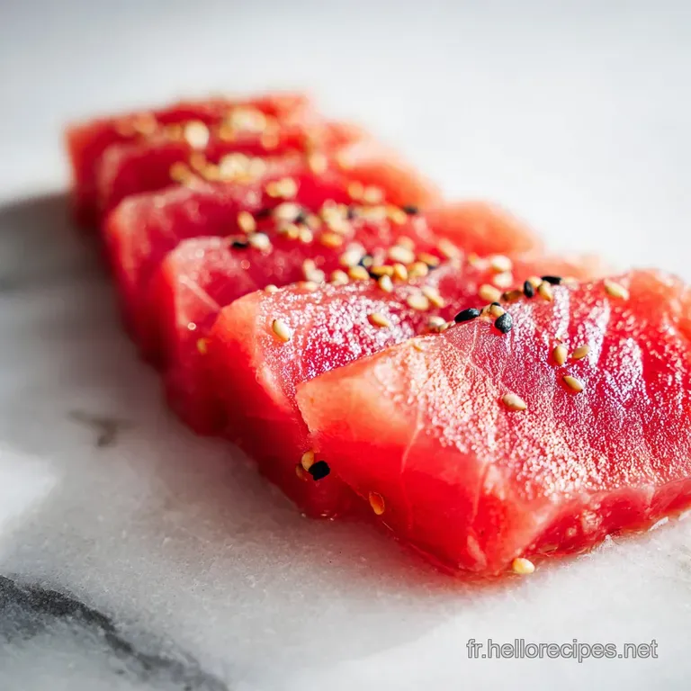 Thinly sliced seared tuna tataki, glistening and perfectly fanned with a light soy glaze.
