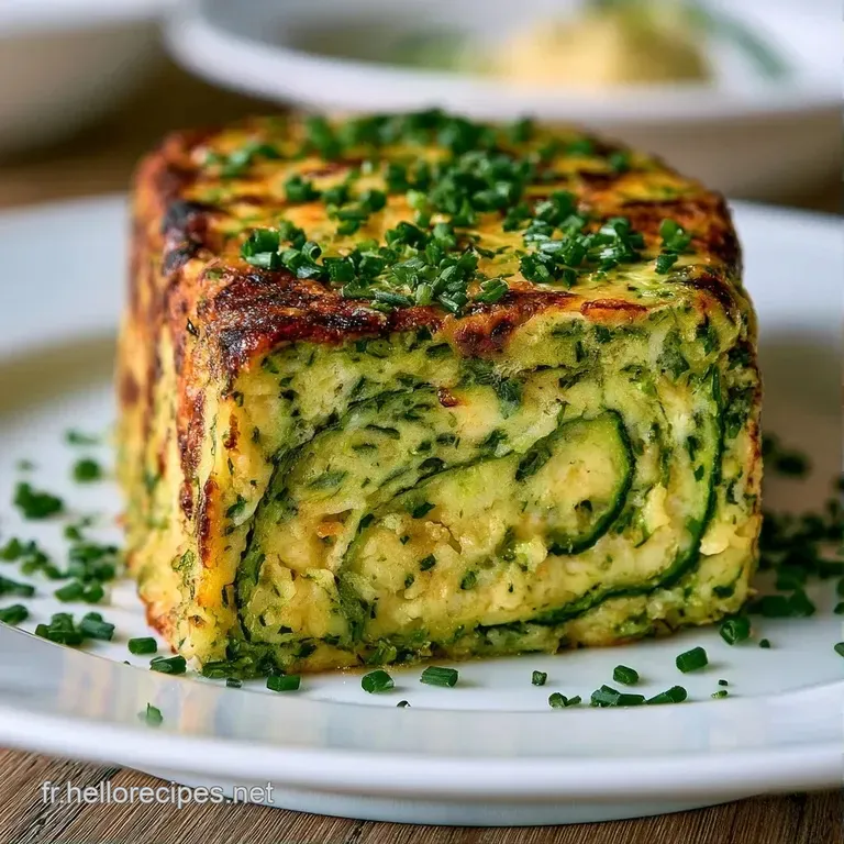 Tranche de terrine verte et fondante pos&eacute;e sur une assiette blanche avec un brin de basilic frais et aneth.