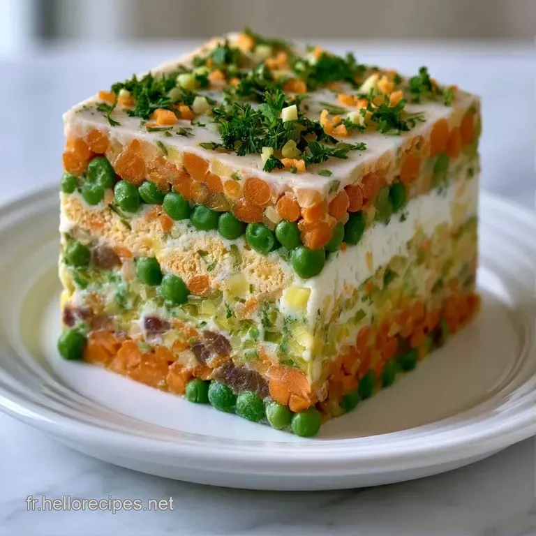 Tranche rainur&eacute;e de l&eacute;gumes aux couleurs vives, dispos&eacute;e &eacute;l&eacute;gamment avec des pousses vertes sur une assiette blanche.