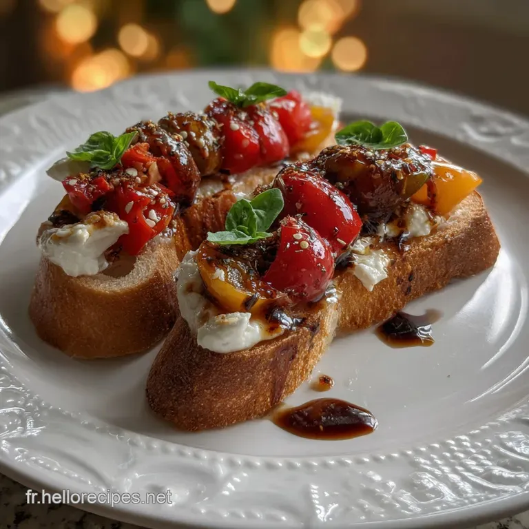 Elegant toast arrangement. Crusty bread slices artfully arranged, showcasing vibrant toppings with a drizzle of olive oil,...