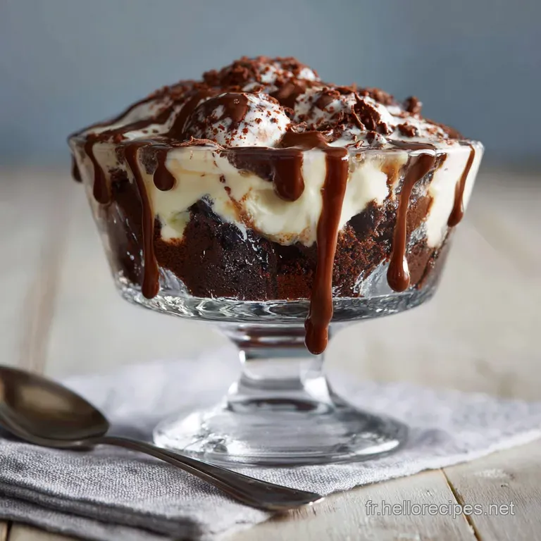Trifle Aux Brownies Et Au Fudge Au Chocolat : Cr&egrave;me Mascarpone Et Fudge Intense. presentation