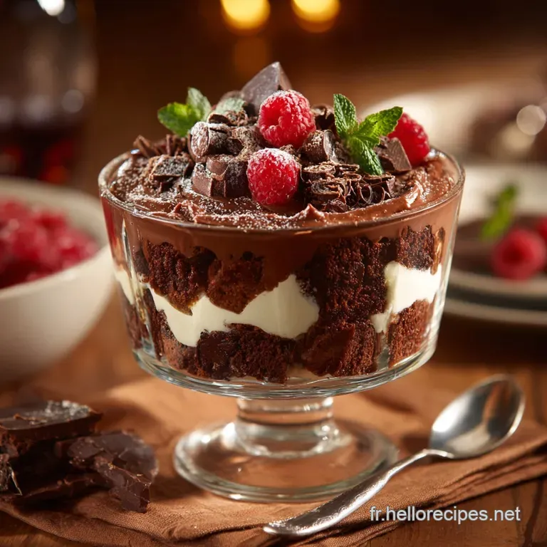 Trifle aux Brownies et au Fudge au Chocolat : Cr&egrave;me Mascarpone et Fudge Intense.