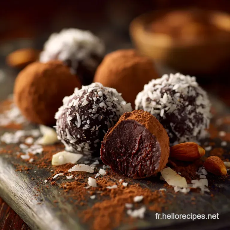 Truffes Cacaot&eacute;es Voyage Aux Tropiques Chocolat Noir Et Coco R&ocirc;tie presentation