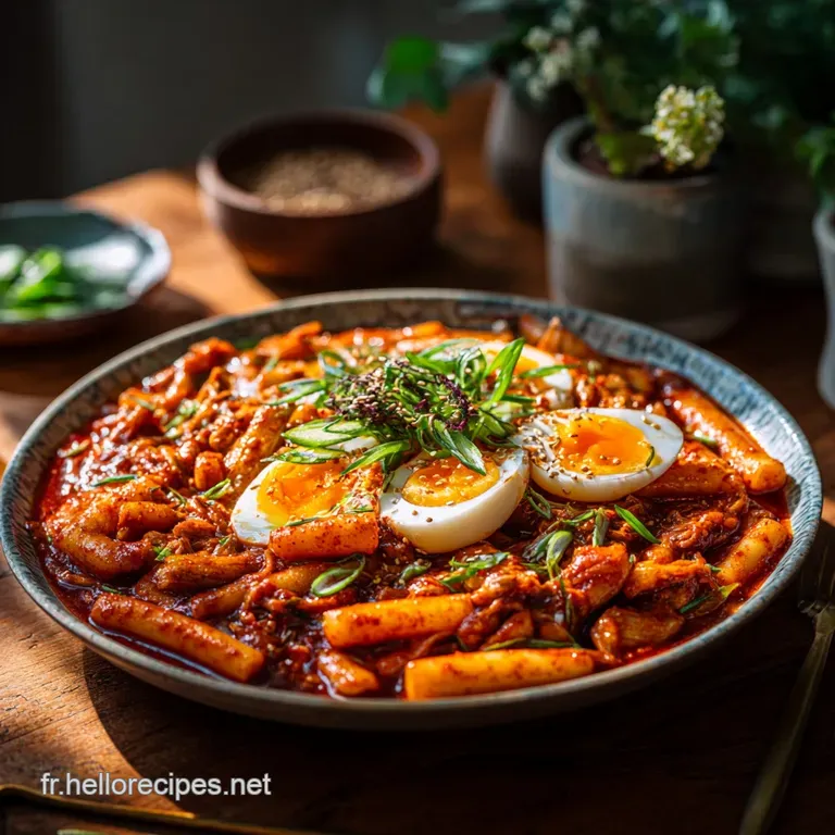 G&acirc;teau Au Riz Cor&eacute;en Tteokbokki Classique Lart De La Sauce Street Food presentation