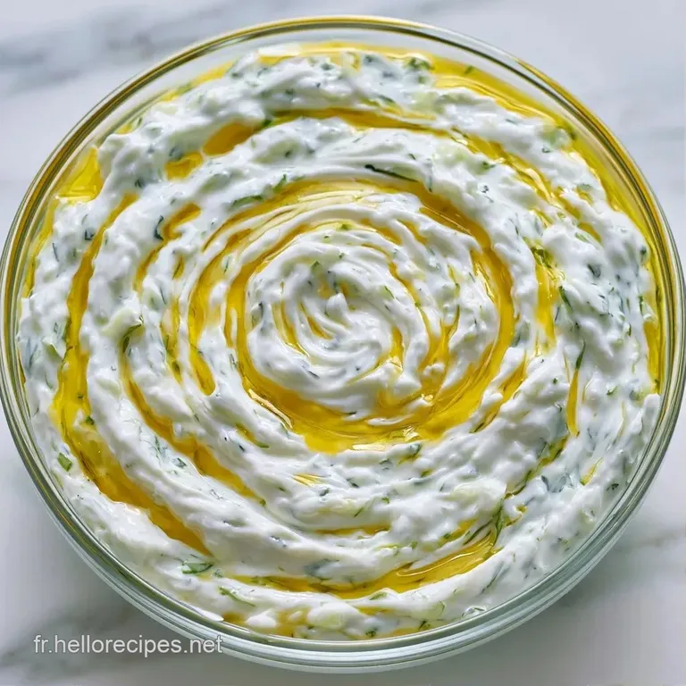 Sauce blanche fra&icirc;che dans un bol en c&eacute;ramique, d&eacute;cor&eacute;e de feuilles de menthe verte et d'un tour de poivre noir.