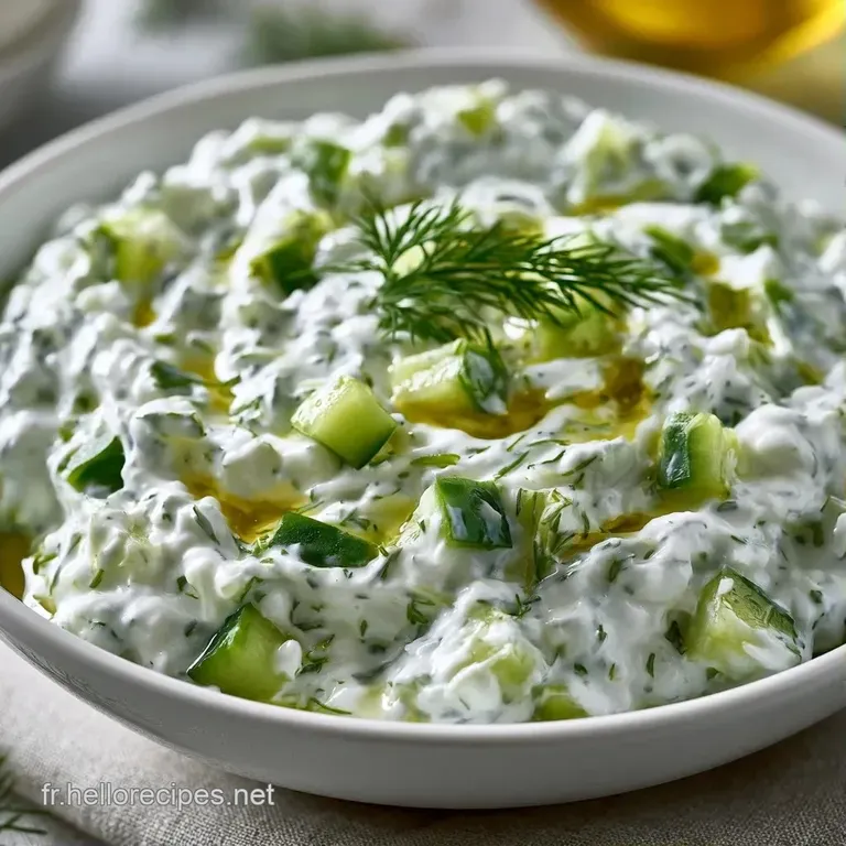 Bol en c&eacute;ramique blanc contenant une sauce cr&eacute;meuse d&eacute;cor&eacute;e de feuilles d'aneth fra&icirc;ches et d'un tour d'huile dor&eacute;e.