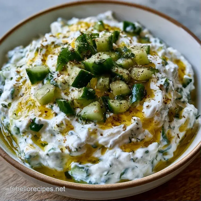 Bol en c&eacute;ramique contenant une sauce blanche fra&icirc;che, d&eacute;cor&eacute;e d'herbes vertes et entour&eacute;e de triangles de pain grill&eacute;.