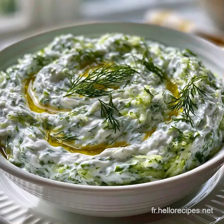 Dip blanc cr&eacute;meux d&eacute;cor&eacute; d'un filet d'huile d'olive dor&eacute;e et d'une branche d'aneth, entour&eacute; de b&acirc;tonnets de carotte.