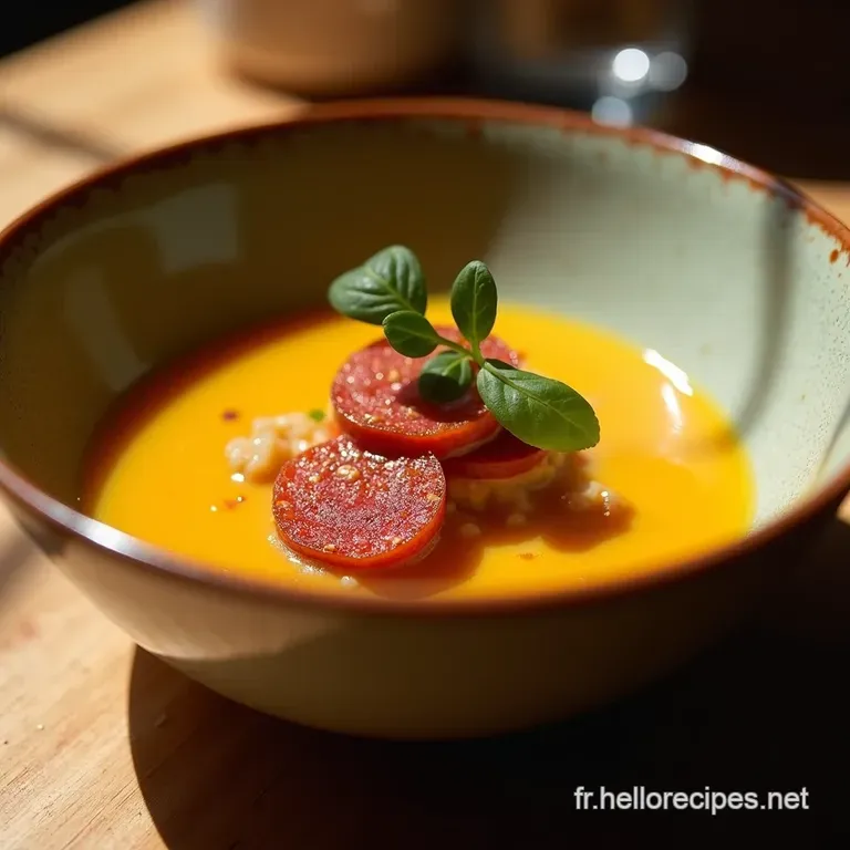 Velout&eacute; De Choufleur Au Chorizo Croustillant Et Noisettes presentation